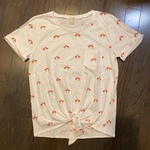 J. Crew Flamingo Tie Front Pocket Tee Medium New